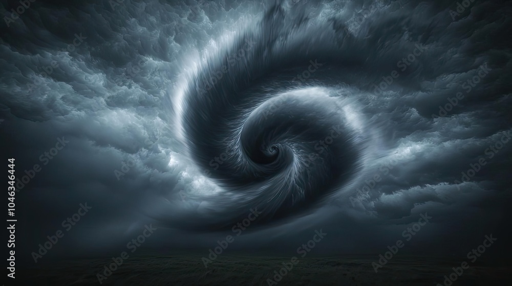 Poster dark swirling clouds creating a vortex in the sky.