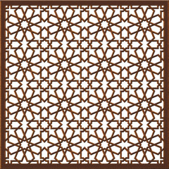 Islamic girih middle eastern  geometric pattern. Muslim star ornament. Arabesque wall panel, mashrabiya metal casting. Mosque decoration metal grating. Authentic arabian style. Isolated illustration