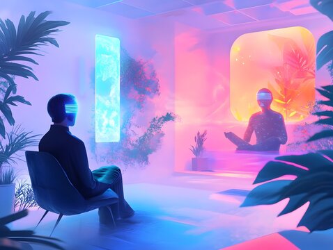 Empathetic Therapist Guides Client Through Calming Digital Wellness Session