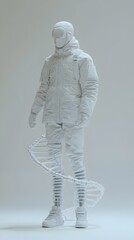 Obraz premium Futuristic Cosmonaut in Minimal Rendered Genetic Modification Aesthetic