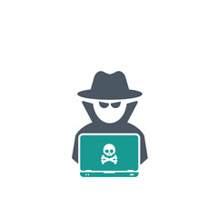 Fototapeta premium Hacker at laptop icon. Flat illustration of hacker at laptop vector icon for web design 