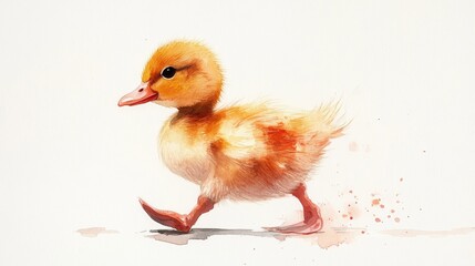 Adorable Baby Duckling Waddling Forward on White Background Generative AI
