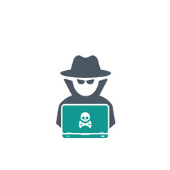 Fototapeta premium Hacker at laptop icon. Flat illustration of hacker at laptop vector icon for web design 