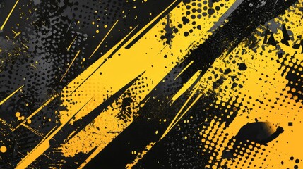 This vibrant backdrop features chaotic black and yellow brush strokes with halftone dots, conveying a high-energy, sports-inspired aesthetic perfect for bold designs and creative projects.