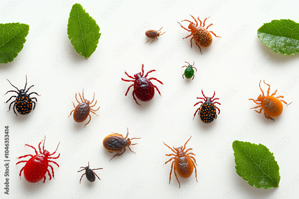 Poster exploring the intricate world of insects a colorful collection of ticks and beetles surrounded by na