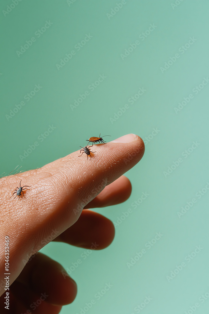 Poster exploring the intricacies of insects a close-up encounter with nature's tiny creatures on a human fi