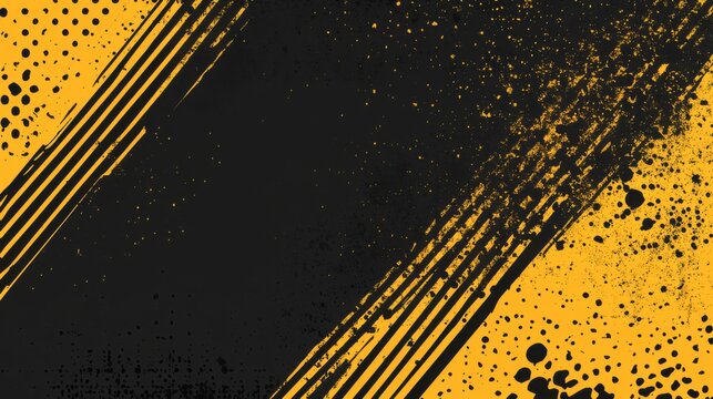 This vibrant backdrop features chaotic black and yellow brush strokes with halftone dots, conveying a high-energy, sports-inspired aesthetic perfect for bold designs and creative projects.