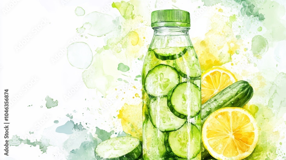 Poster refreshing detox water with cucumber and lemon slices for healthy hydration generative ai