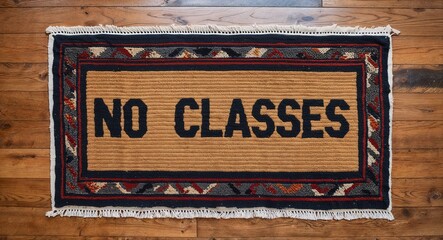 no classes text on mat rug in wooden floor background