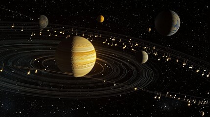 Planets and rings in a vast universe, showcasing celestial beauty and astronomy.