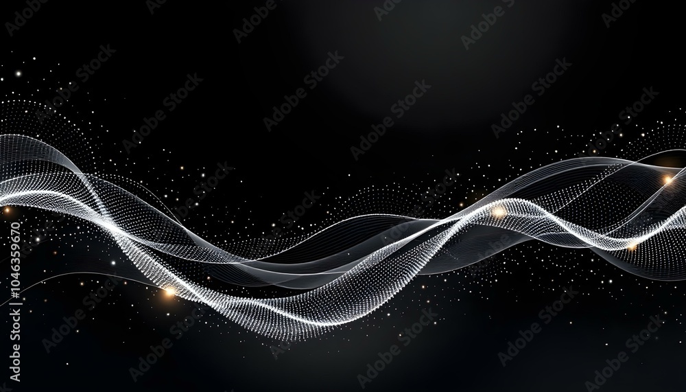 Poster abstract shiny color gold wave design element with glitter effect on dark background.golden abstract
