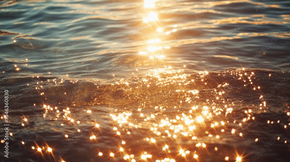 Poster water in sunlight: water illuminated by sunlight, creating sparkles, reflections, or a warm glow, ad