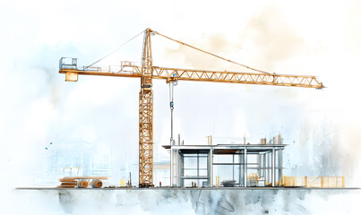 Construction Scenes Featuring Architects, Engineers, and Workers in Various Atmospheric Settings