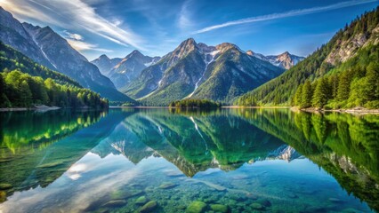 Tranquil scene at Plansee with mountains reflected on the lake, serene, backdrop, travelers