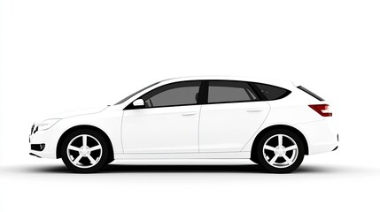 Fototapeta premium Modern White Hatchback Car on White Background