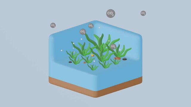 seagrass take up carbon dioxide , and keep it buried below ground in 3D concept
