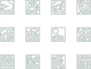 四角いミニ花札のアイコンセットカラーシャドウ