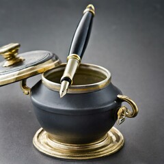 antique brass mortar and pestle with black ground