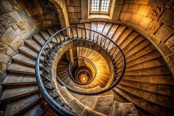 Architectural Spiral Staircase in a Stone Building Showcasing Unique Design Elements and Craftsmanship, Perfect for Interior Design and Construction Themes