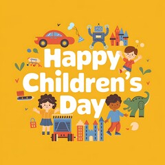 Fototapeta premium Happy Children's Day Greeting with Kids and Toys