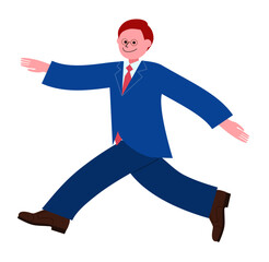 ご機嫌でスキップをするスーツを着た眼鏡の男性のイラスト