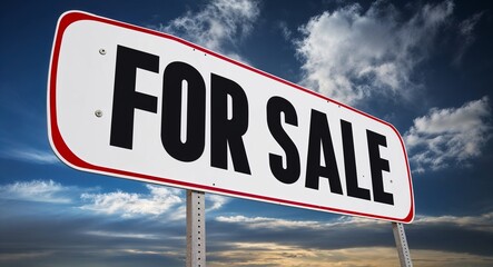 Fototapeta premium for sale text on road sign with clouds and sky background