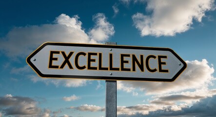 Obraz premium excellence text on road sign with clouds and sky background