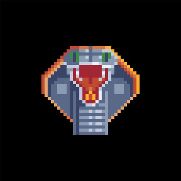 King cobra pixel art icon snake head with mouth open isolated vector flat illustration. design template elements for your application or corporate identity.