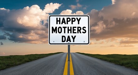 happy mothers day text on road sign with clouds and sky background