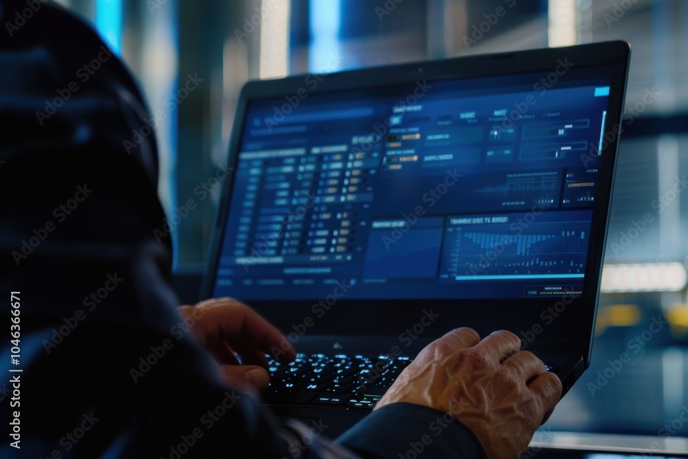 Poster advanced it services and real-time cybersecurity monitoring on laptop
