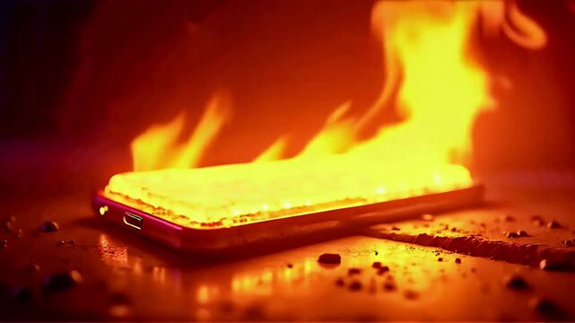 燃えるスマホ、SNSの炎上をイメージ