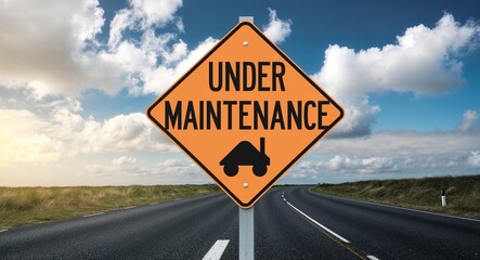 under maintenance text on road sign with clouds and sky background
