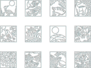 四角い花札のアイコンセットカラーシャドウ