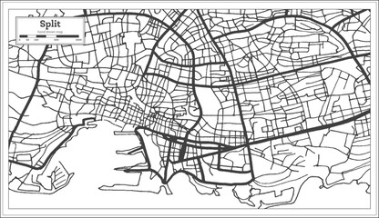 Fototapeta na wymiar Split Croatia City Map in Black and White Color in Retro Style. Outline Map.