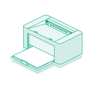 green printer with paper, isometric view clip art preview