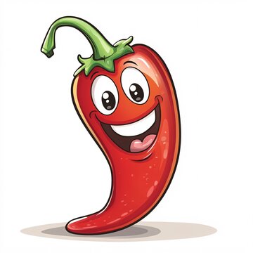A cartoon chili pepper with a happy face