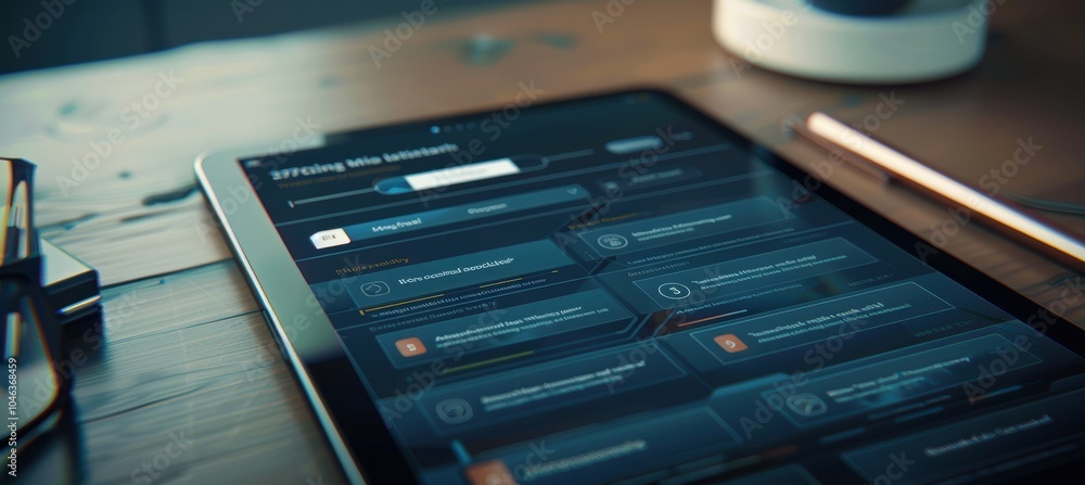 Poster interactive online course quiz on tablet for modern e-learning and assessment design