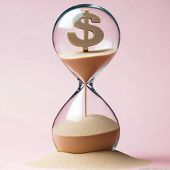 Hourglass with dollar sign at the top. Capital accumulation. Time is an important factor in financial success and economic growth.