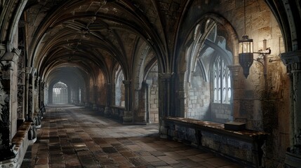 Fantasy medieval gallery in the castle.