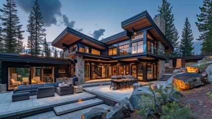Luxurious Modern Mountain Cabin Real Estate Ad Design for Stunning Exterior and Interior Showcase