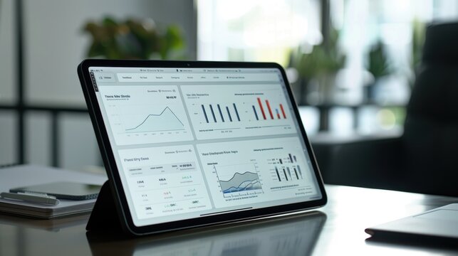 Modern Banking Website Interface on Tablet Screen for Financial Planning and Management
