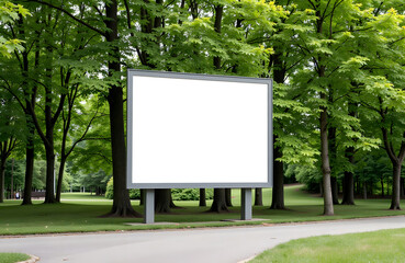Park display mockup in green summer setting with copy space
