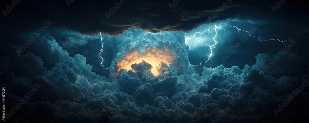 Aufkleber dramatic storm clouds with lightning and fiery colors in the sky.