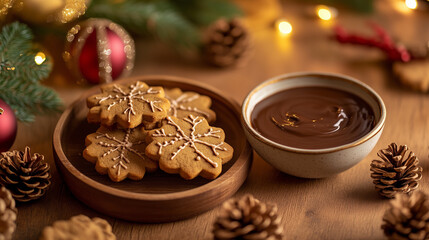 Gingerbread Cookies Arranged Next to Steaming Hot Chocolate in a Festive Setting