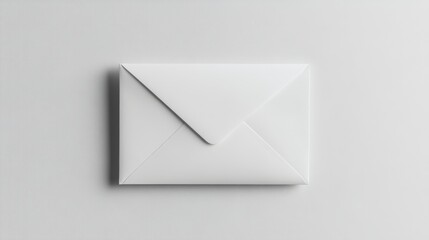 Plain white envelope resting on a light gray surface in soft natural light