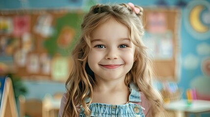 Smiling little girl in classroom.