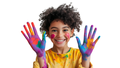Joyful Child with Colorful Painted Hands