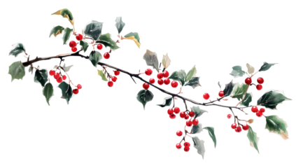 Holly Branch with Red Berries