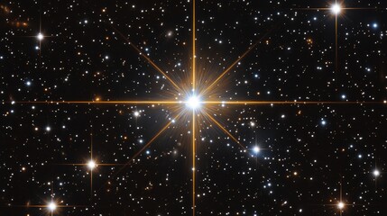 A brilliant star stands out against the infinite void of space, brighter than all others in a distant galaxy. bright star, galactic view