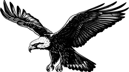 Fototapeta premium Black and white illustration of an eagle in flight. (1)